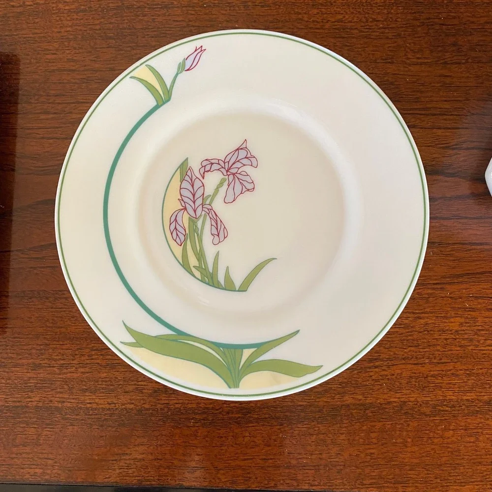 VTG Arcopal France Ingenue Salad Plates Set of 4 Purple Iris Green‎ Band 7.75